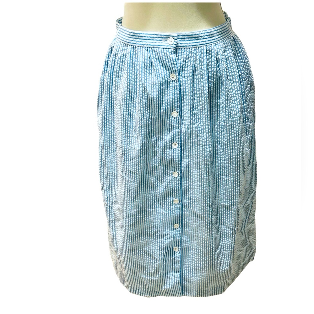 A-Line Blue Stripped Button Down Midi Skirt
Size 14